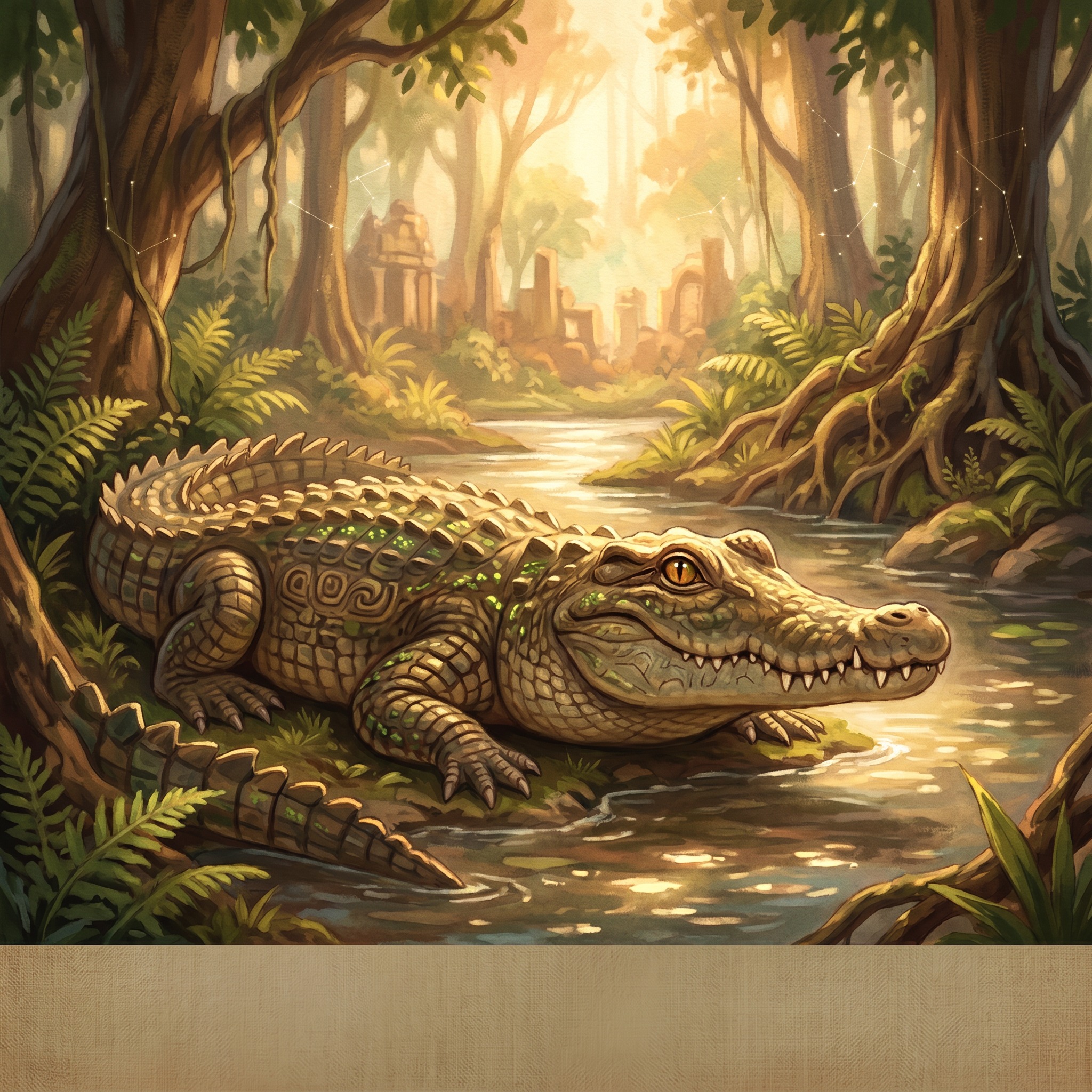 Cocodrilo Ancestral, ilustración del bestiario de Equandia